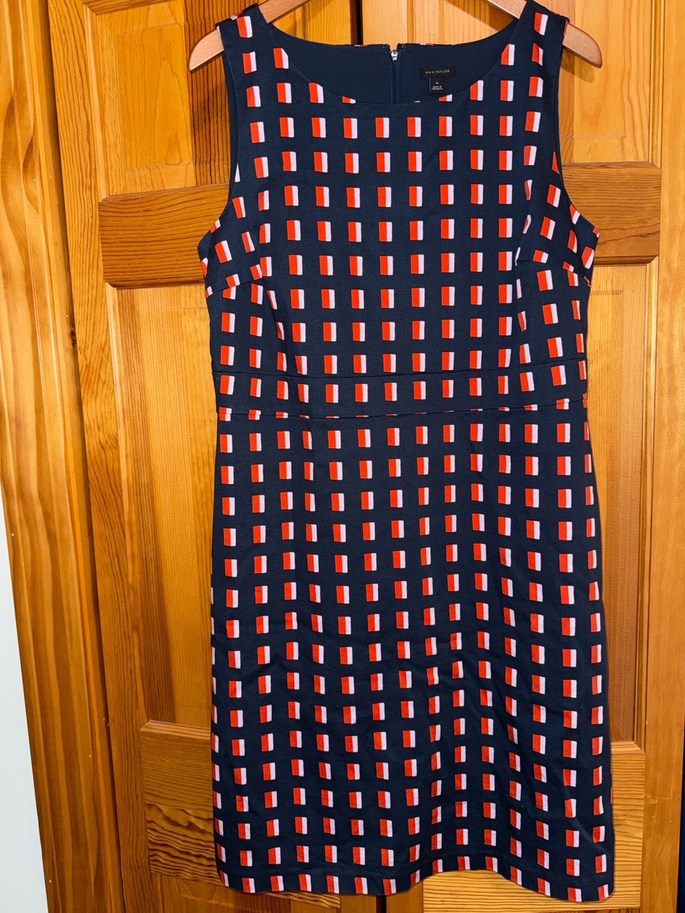 Ann Taylor Navy Red & White Sleeveless Midi Sheath Dress